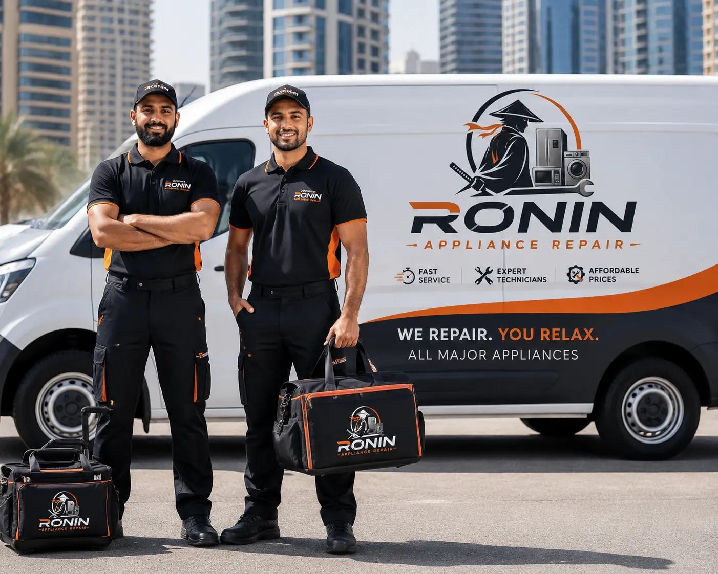 Ronin Appliance Repair technician and service van ready for same-day repairs in Dubai